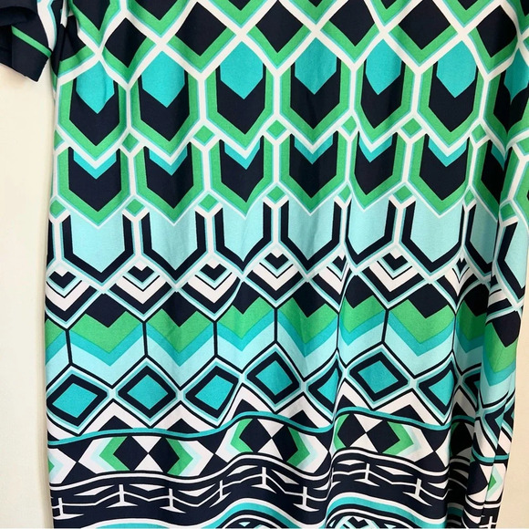 NWT Signature Camryn Dress Geometric Turquoise Navy Green Sheath Petite Size 14P - Picture 4 of 16